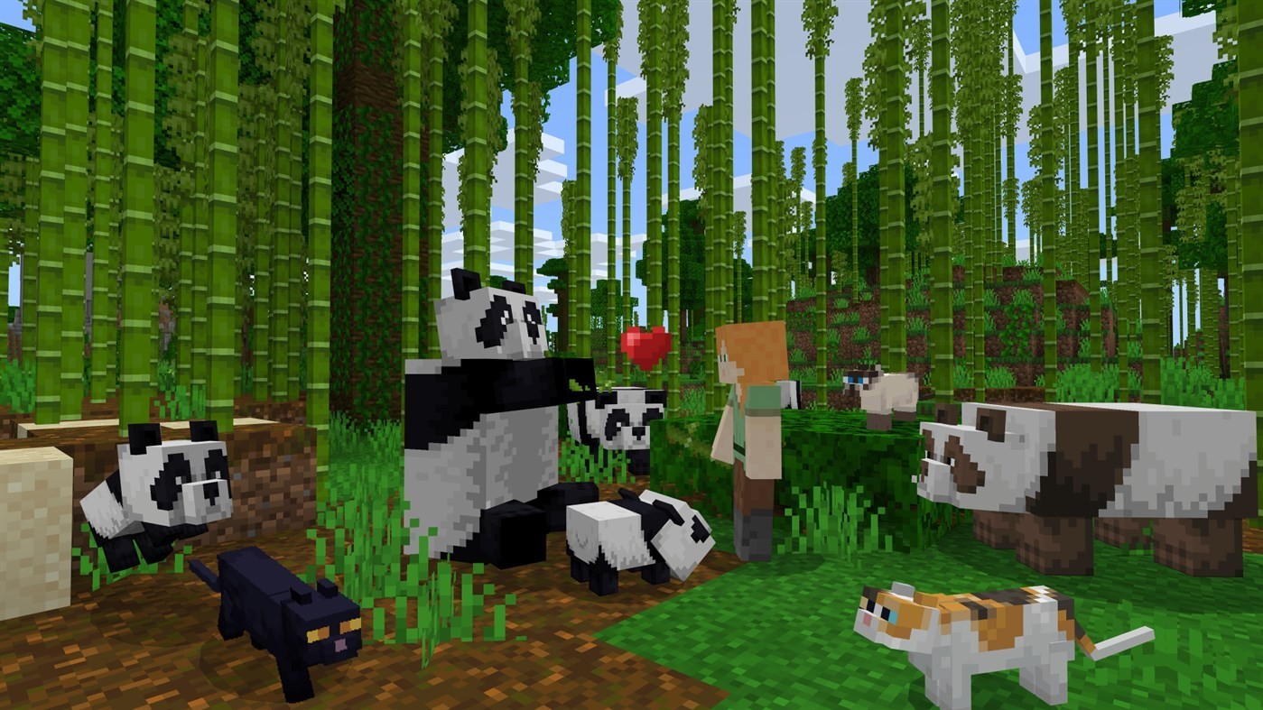 Un panda le da una flor a una persona de minecraft